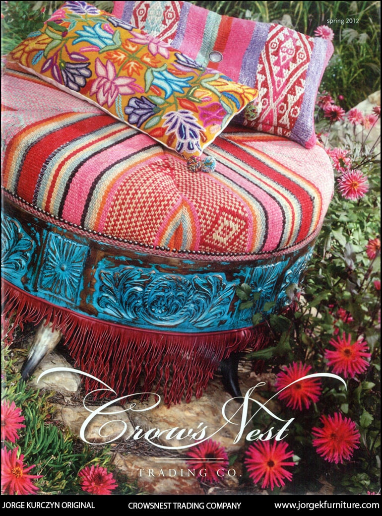 Crowsnest Trading Company - Elegant Turquoise 925JK  western ottoman with peruvian fabric